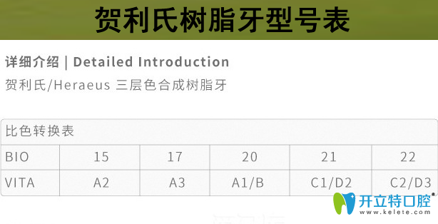 賀利氏樹脂牙型號表